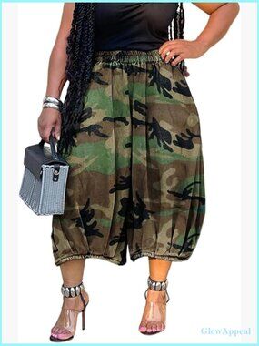 Baggy Camo Cargo Jeans High Waist Wide Leg Women's